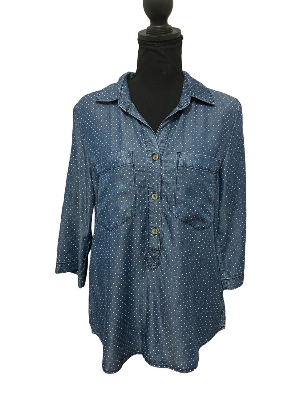 Velvet Heart Chambray with white Polka Dot Button-Front Shirt Size S